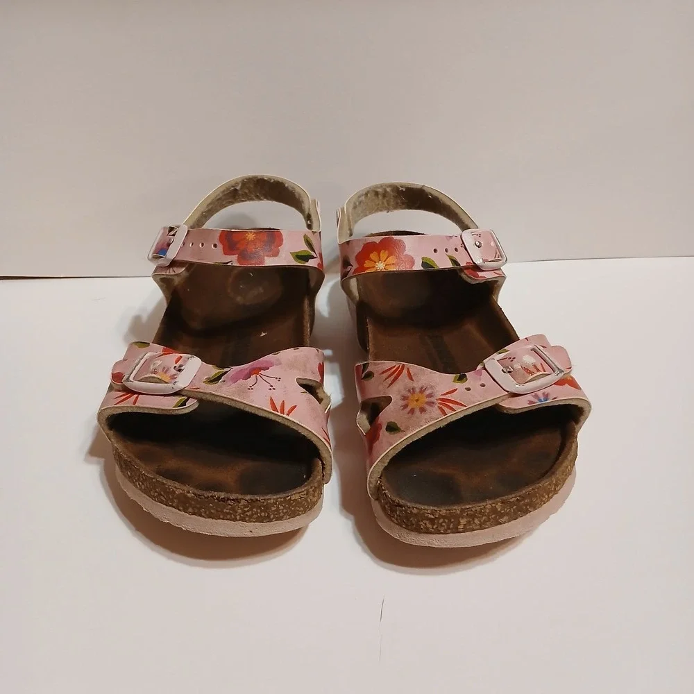 Birkenstock Girls Rio Birko-Flor Pink Floral Sandals Size 11.5 EU 29